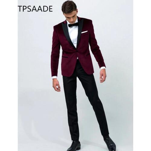 Vintage Velvet Wine Red Peak Lapel Tuxedo/wedding Suit for men /Groom wear custom make (jacket+pant+bow)