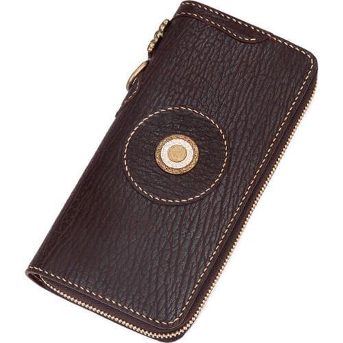 High-end Handmade Gifts Handmade Men Genuine Leather Sharkskin Card Holder Zipper Wallets Clutch Vegetable Tanned Leather Wallet