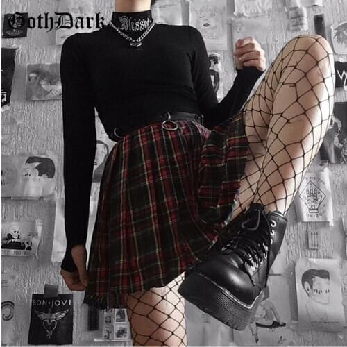 Goth Dark Gothic Punk Black Women Bodycon T-Shirts Mall Goth Grunge Harajuku Turtleneck Crop Tops Emo Alternative Clothing Tees