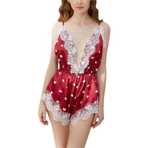 Women Sexy Lace Sleepwear Lace Trim Cami Black Top With Heart Pink Shorts Set Women Autumn Sexy Sleeveless Sleepwear Fashion Set