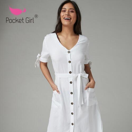 Pocket Girl 2020 Women White Beach Cover Up Dress Tunic Long Pareos Bikinis Cover Ups Swimwear Cover Up Robe Plage Beachwear