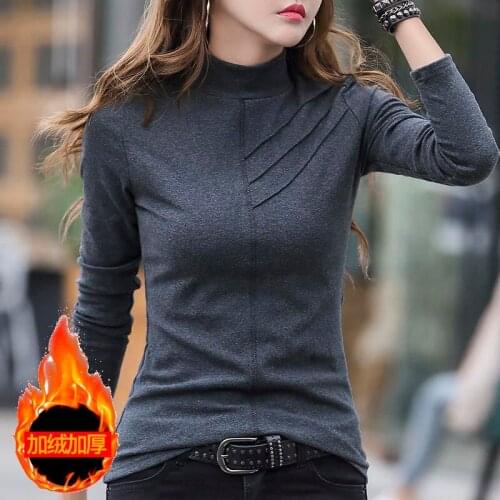 Autumn And Winter Womens New Semi High Collar Solid Color Long Sleeve Fashion Leisure Lady Spring T-shirt