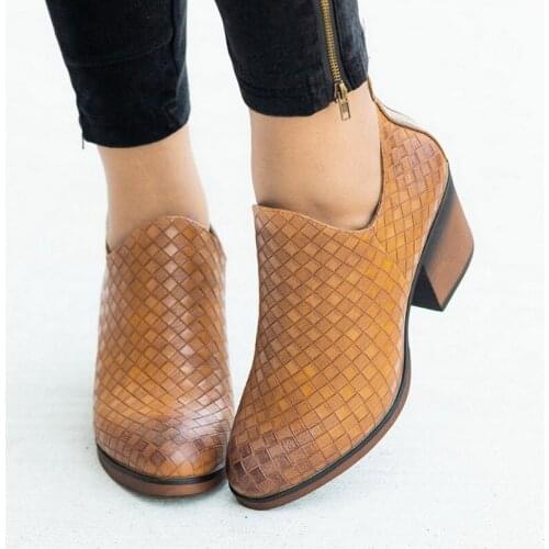 2020 newWomen Boots Fashion Autumn Winter PU Female Side Zipper Boots Vintage Weaving Boots Autumn Ankle Feminina