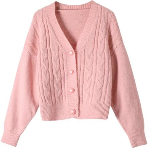 Women Short Cardigan Knitted Sweater Autumn Winter Long Sleeve V neck Cardigans Casual Fashion Sweater Coats