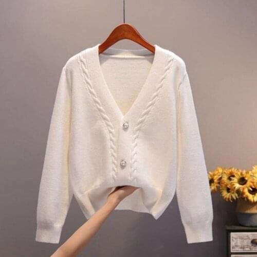 2021 Autumn Women Fashion Long Sleeve V-Neck Solid Knitted Sweaters Casual Button Loose Cardigans All Match Winter Outwear Coat