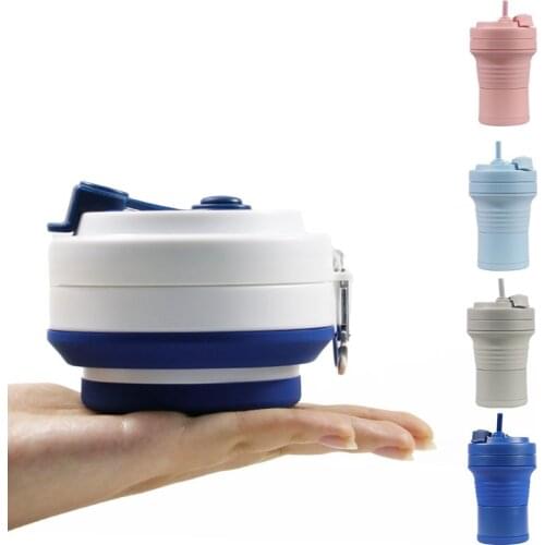 5PCS Food Grade Silicone Coffee Cups With Straw BPA FREE 750ML Water Cup Outdoors Camping Hiking Foldable Water Bottle