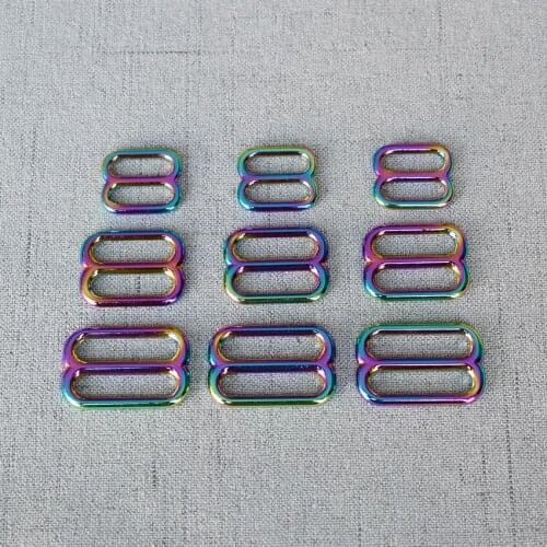 50 Pcs/Lot 15mm 20mm 25mm Solid Colourful Tri Glides Slide Bar Rectangle Adjuster Buckle for Leather Craft Bag Shose Shoulder