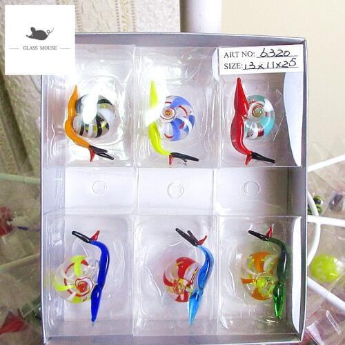 6pcs Decorative Figurines Miniature murano handmade glass Snail ornament Home Fairy Garden decor Arts crafts simulation animals