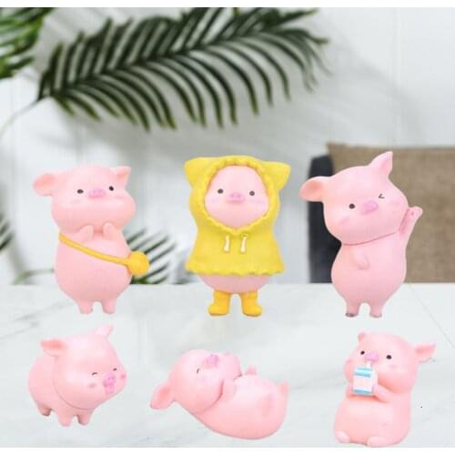 6x Funny Small Dolls Pig Fairy Figurines Car Dashboard Garden Statue Bonsai Miniature Patio Landscape Desktop Dollhouse Decor