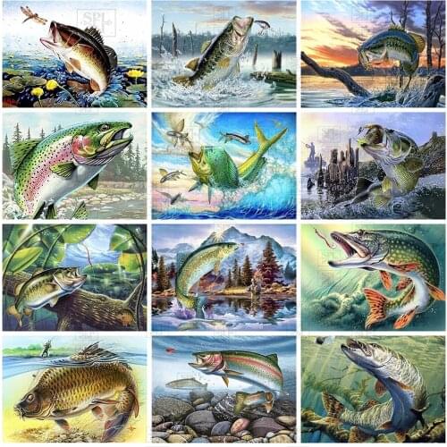 5D Diy Full Square Diamond Painting Fishing Diamond Embroidery Rhinestone Animals Picture Diamond Mosaic Home Wall Decor Gift