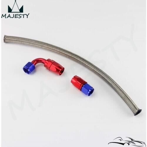 AN8 8-AN STAINLESS STEEL BRAIDED OIL/FUEL LINE HOSE+STRAIGHT+90 degree SWIVEL FITTING