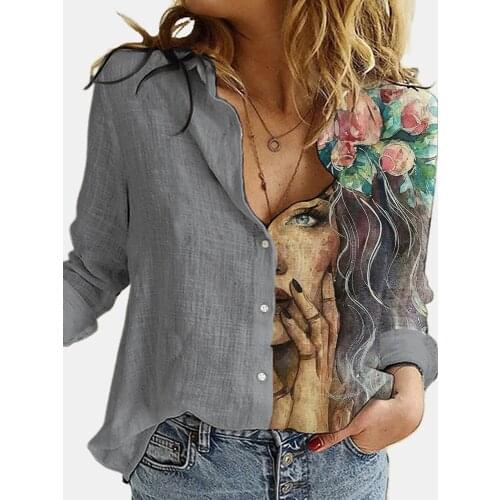 Turn Down Collar Blusas Feminina Long Sleeve Blouse Women Shirts Elegant Print Autumn Casual Office Button Womens Shirt Tops