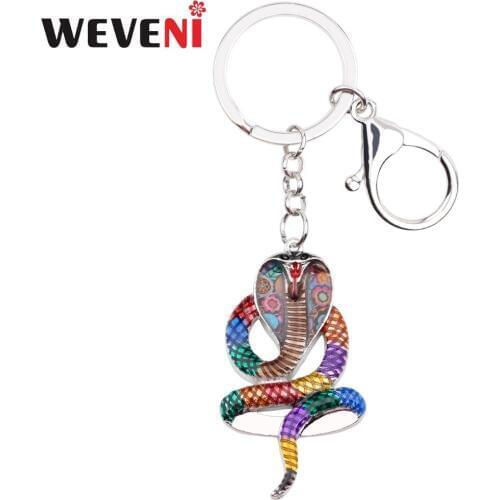 WEVENI Enamel Alloy Cobra snake Key Chains Ring Gift For Women Girl Pendant Charms Key Holder Car Key Keyring Animal Jewelry
