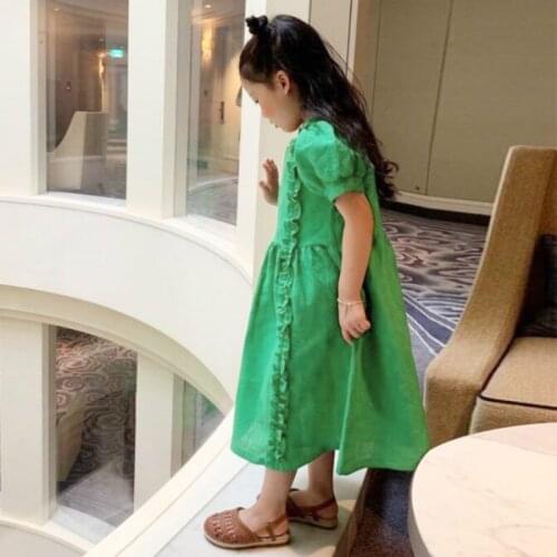 Brand Girl Dresses Summer Fashion Party Show Baby Clothing Square Collar Elegant Teen Girls Dress