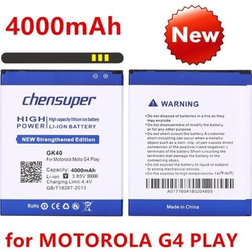 Chensuper 100% Tested High Quality 4000mAh Battery for MOTOROLA MOTO G4 PLAY XT1600 XT1609 XT1607 GK40 for MOT1609BAT M0T1609BAT