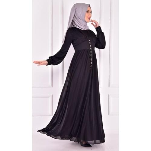 Düğme Detay Elbise Siyah ASM2355