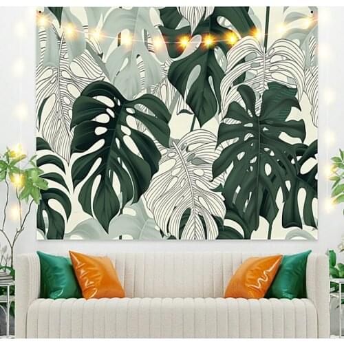 Ivory with Green Leaves Tapestry Vintage Exotic Summer Plant Nature Frame for Bedroom Photography Wall Decor