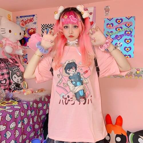 Japanese Harajuku two dimensional cartoon printing round neck cartoon creative Tuku Top Long Sleeve T-Shirt tees