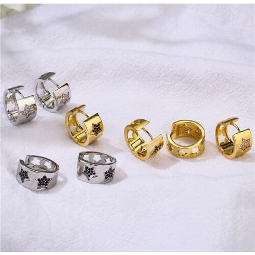 HECHENG,1 pair,Small Hoop Earrings,For Women Girls,Zircon Circle Star Earrings,Jewelry Gift Wholesale