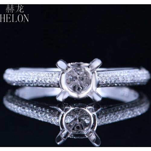 HELON Round Shape 6-7mm Solid 14K White Gold Pave Real Natural Diamonds Engagement Wedding Fine Jewelry Semi Mount Ring Setting