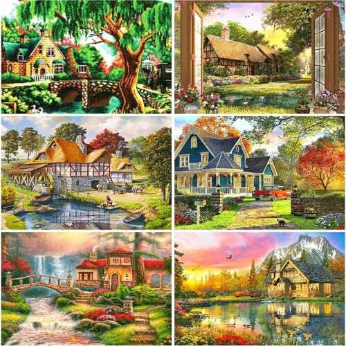 HUACAN Paint By Number House Drawing On Canvas DIY Pictures By Numbers Hand Painted Painting Scenery Art Gift Kits Home Decor