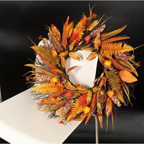 Simulation Wreath Halloween Ornaments Thanksgiving Kapok Maple Leaf Autumn Door Wall Hanging Decoration Harvest Wreath
