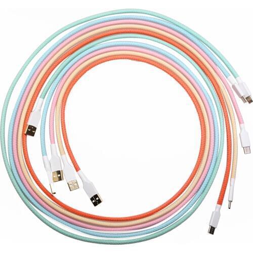 Colored sleeved Nylon USB C Cable type c USB port Gold-plated connectors 1.2m length 6 colors blue pink purple orange beige cyan