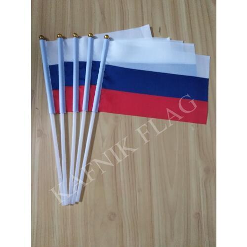 KAFNIK,5pcs 14*21Cm Russia President Hand Held Stick Cloth Flags Safety Ball Top russian Hand National Flags Free Shipping