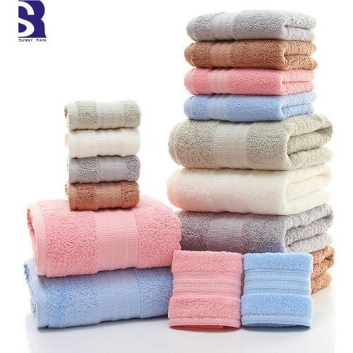 SunnyRain 3-Piece Thick Combed Cotton Towel Set Bath Towel For Adult Face Towel 650GSM Water-absorbent toallas