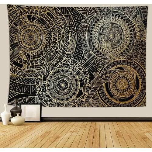 Brown Gear and Mandala Flower Tapestry for Livingroom Photography Wall Decor