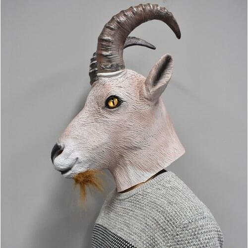 Goat Antelope Animal Head Masc Novelty Halloween Costume Party Latex Animal Masc Full Head for Adults