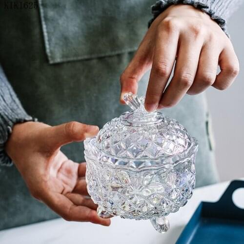 Creative Crystal Glass Candy Jar with Lid Exquisite Jewelry Box Desktop Decoration Sugar Snack Storage Jar Home Decoration Gift