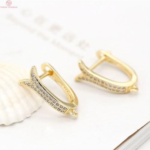 4PCS 13x16.5MM 24K Gold Color Plated Brass with Zircon Round Earrings Hoop High Quality DIY Jewelry Making Findings