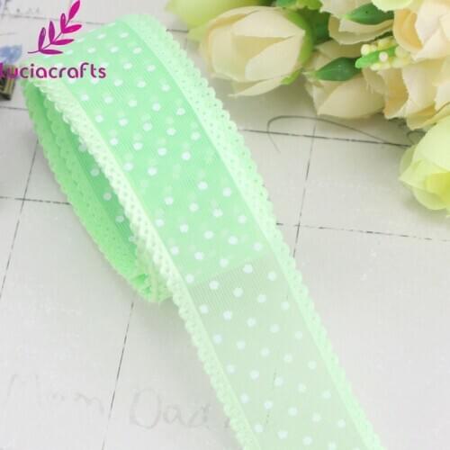 Lucia crafts 5y/12y Dot Printed Organza Lace Ribbon DIY Craft Girl Bow Garment Sewing Accessories P0205