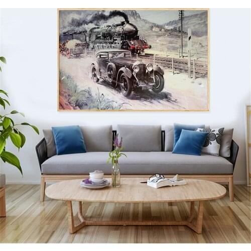 London Industrial Revolution Vehicle Train Car Poster Vintage Wall Art Retro Decor Traffic Canvas Oil Painting Living Room Decor