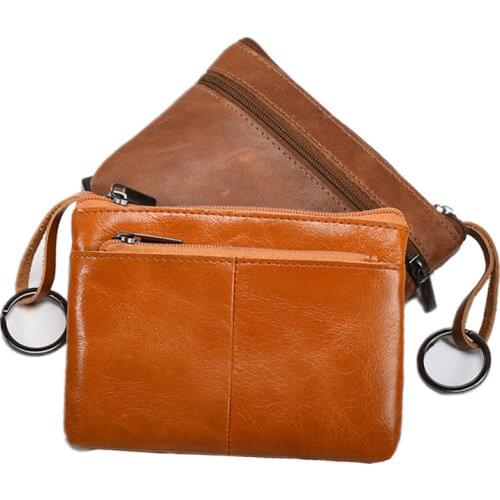 Men Mini Purse Genuine Leather Wallets for Women Zipper Pouch Short Wallet Small Money Bag Coin Bag Driver License Holder