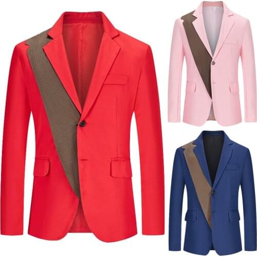 Fashion New style mens personality stitching suit fashion business casual suits slim suit jacket S-3XL