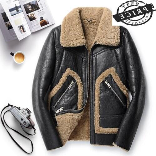 100% Natural Shearling Jacket Men Clothes 2021 Streetwear Real Fur Coat Man Moto Biker Slim Genuine Leather Jackets a55