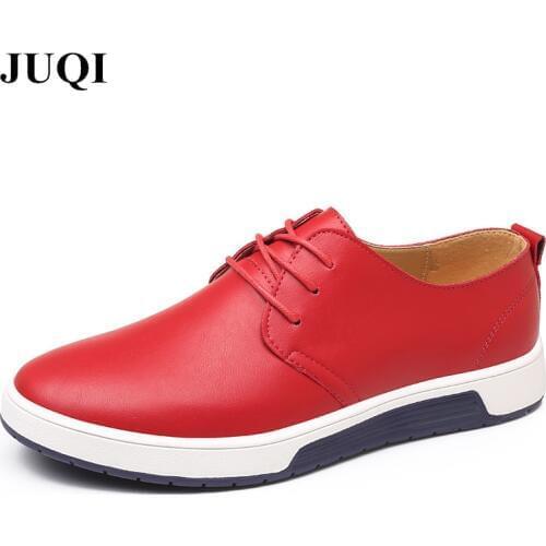 JUQI Luxury Brand New Men Flats Shoes Men Casual Leather Shoes Fashion Trendy Breathable Shoes Flats Big Size 37-48