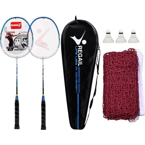 2 Player Badminton Racquets Set with 3 Shuttlecocks Carrying Bag and Badminton Net for Family Recreation Games Badminton Racket