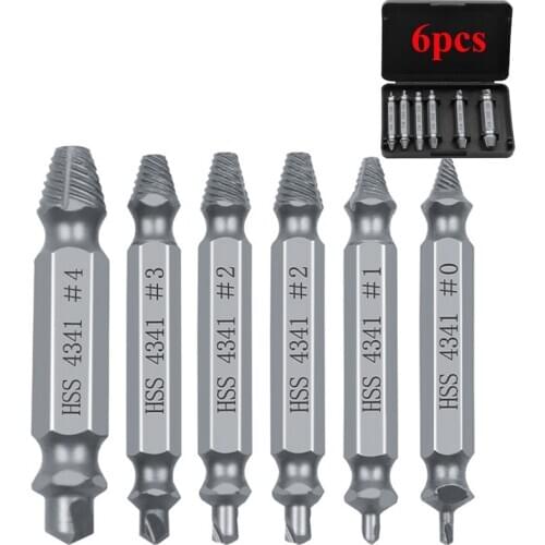 5pcs/6pcs Material Damaged Screw Extractor Drill Bits Guide Set Broken Speed Out Easy out Bolt Stud Stripped Screw Remover Tool