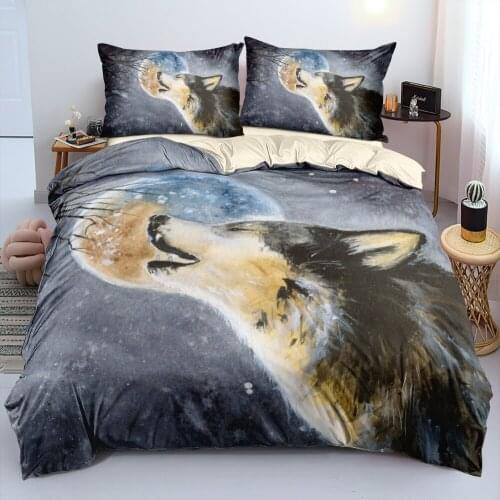 Duvet Cover Sets Animal Wolves King,Queen,Full Digital Printing Comforter Covers 3pcs Bed Linen Bedding Set Cream 230x220cm Size