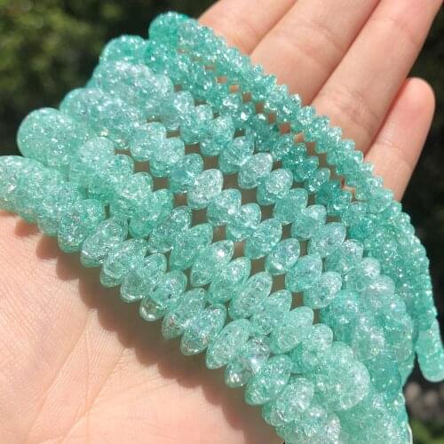 Natural Mint Green Cracked Quartz Crystal Glass Beads Rondelle Spacer Loose Beads For Jewelry Making DIY Bracelets Necklace 15"