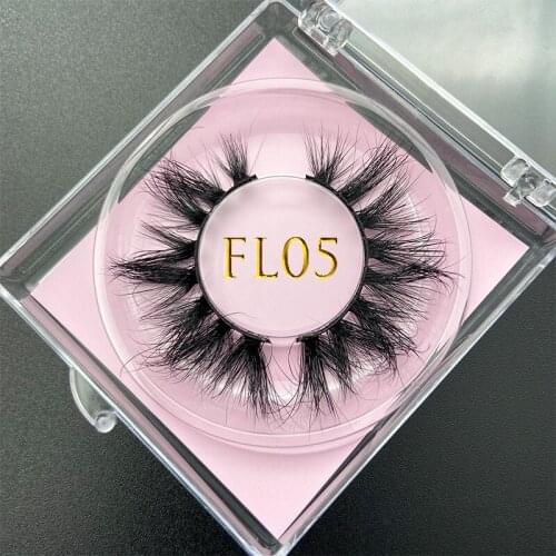 New Arrival FL Styles 20mm-22mm Thick Fluffy Real Mink Lash Clear Square Case Packaging Custom Labels Dramatic 3D False Eyelash