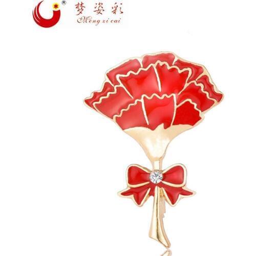 New Fashion Rhinestone Carnation Brooches for Women Flower Brooch Pin Crystal Enamel Pin Mothers Day Clothes Jewelry Gifts