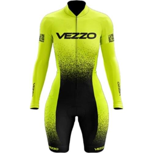 2021Vezzo Clothes Cycling Jersey Womens Professional Long Sleeved Skinsuit Sets Macacao Ciclismo Feminino Triathlon GEL Pad