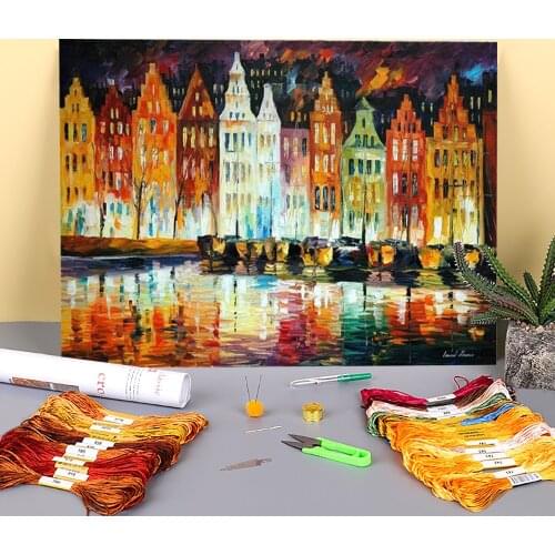 Amsterdams Panorama Printed Canvas 11CT Cross Stitch Patterns DIY Embroidery DMC Threads Needlework Hobby Jewelry