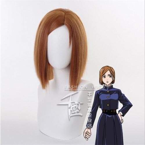 50cm Anime Jujutsu Kaisen Cosplay Kugisaki Nobara Wig Role Playing Wigs Halloween Cosplay Powder Short Orange Brown