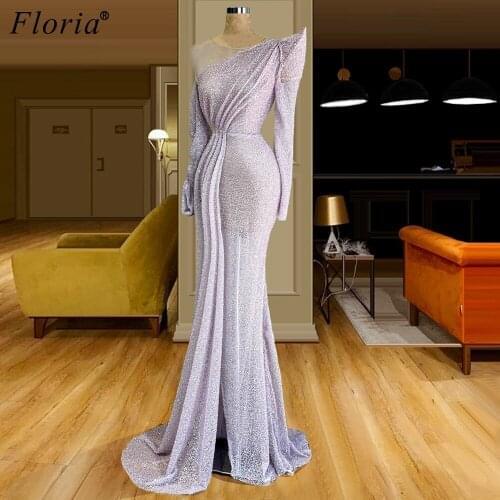 Elegant Lavender Long Prom Dresses Mermaid Long Sleeves Formal Evening Gowns Muslim Women Wedding Party Dresses Vestidos Robes