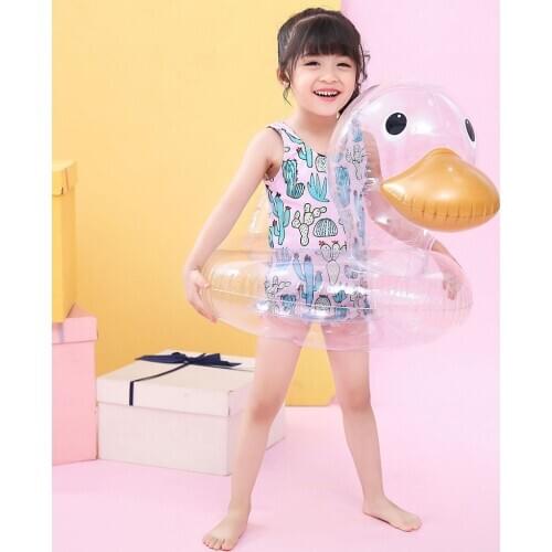 Transparent Inflatable Ring Mattress Swim Tube Glitter Raft Round Swimming Rings For Summer Water Mattress Kids Pool Toys Duck